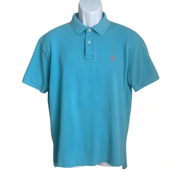 Ralph Lauren Polo Shirt in Turquoise embroidered logo- Size Large - Picture 6 of 6